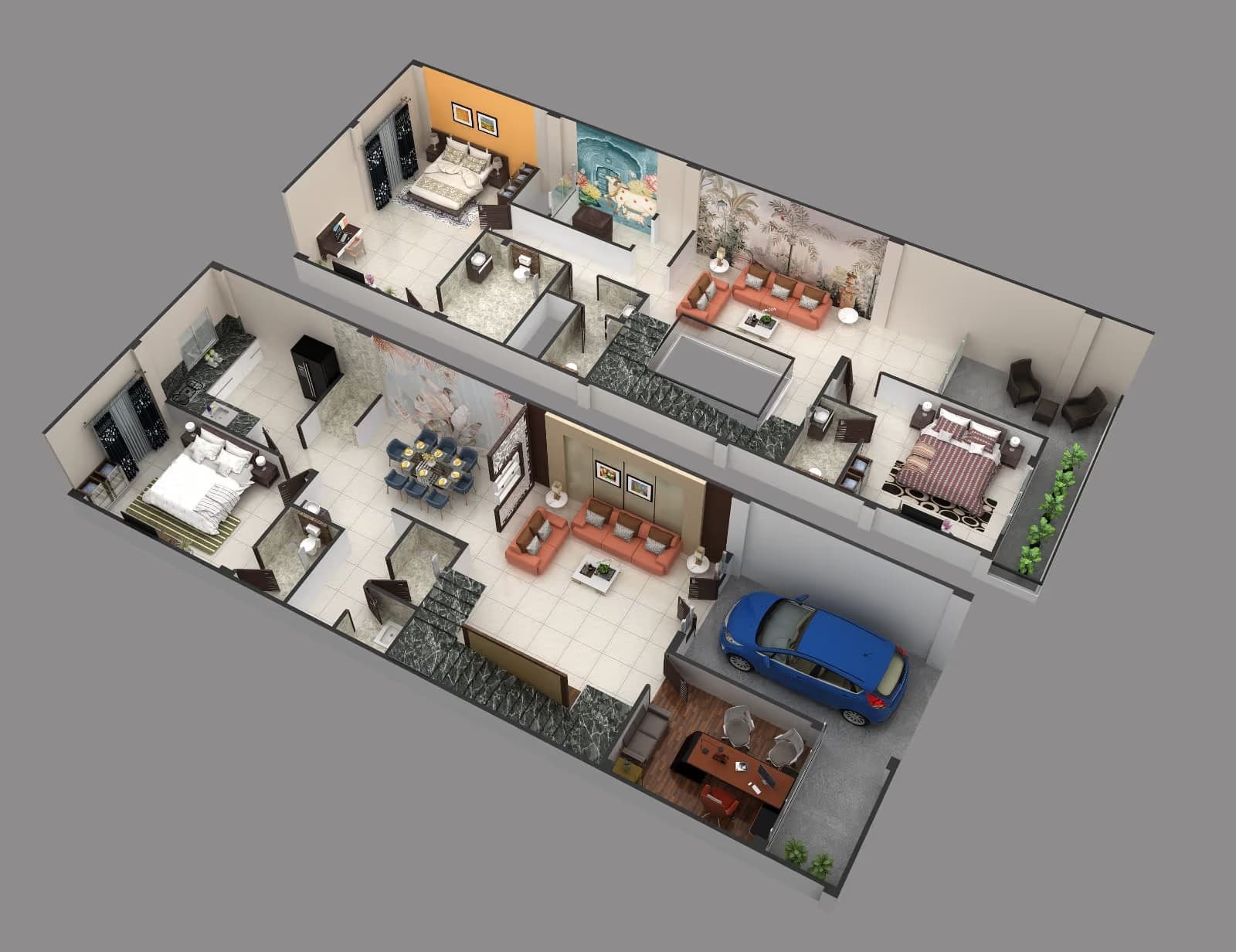 30x40 plot house plan layout with 3BHK and car parking by MakeHouse